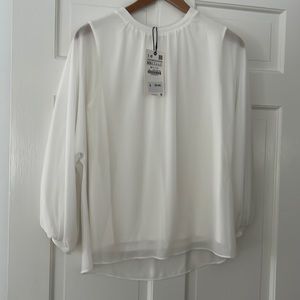 Zara  NWT silk lined over the head blouse with 3/4 puffy sleeves
